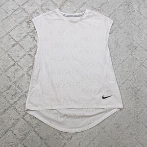 Nike Shirt Women's S White Air Tank Print Mesh Sleeveless Running Hi-Low Hem